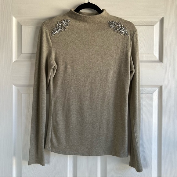 Express Embellished Mock Turtleneck Sweater M Taupe Super Soft Christmas Holiday - Picture 1 of 9